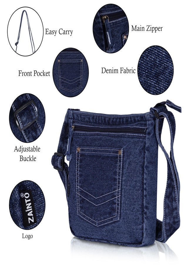 ZAINTO Denim Sling Bag for Women | Stylish Small Crossbody Bag | Premium Denim Material with Adjustable Strap, Lightweight Everyday Sling for Travel & Daily Use (Darkblue) (Darkblue) - Image 4
